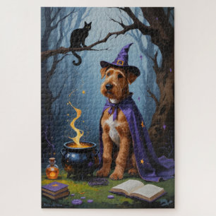 Puzzle Pintura de Halloween de Airedale Dog Whimsical