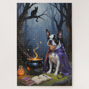 Puzzle Pintura de Halloween de Boston Terrier Dog