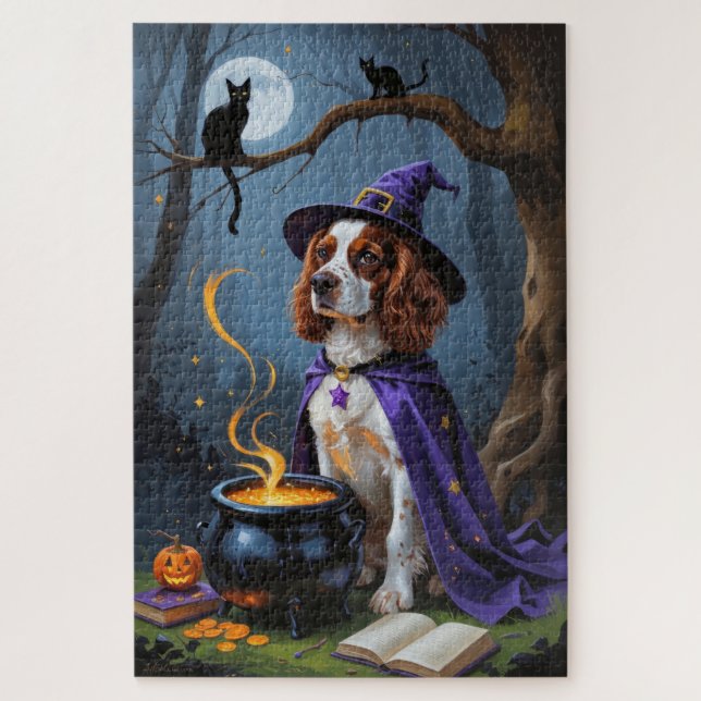 Puzzle Pintura de Halloween de Brittany Spaniel Dog Whims (Vertical)