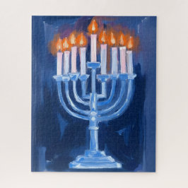 Puzzle Pintura de Hanukkah Menorah Azul Fiesta
