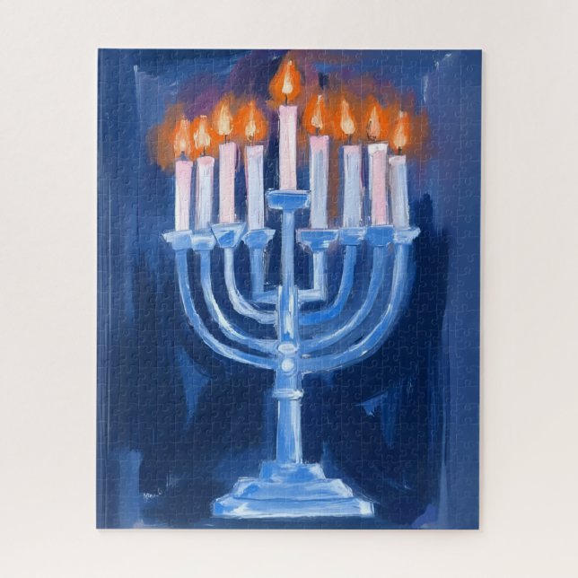 Puzzle Pintura de Hanukkah Menorah Azul Fiesta (Vertical)