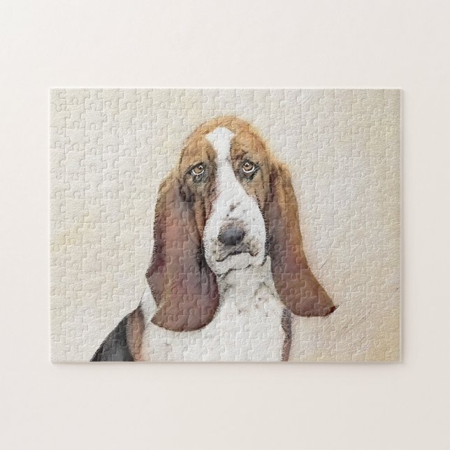Puzzle Pintura de hebilla de basset - Arte de perro origi (Horizontal)