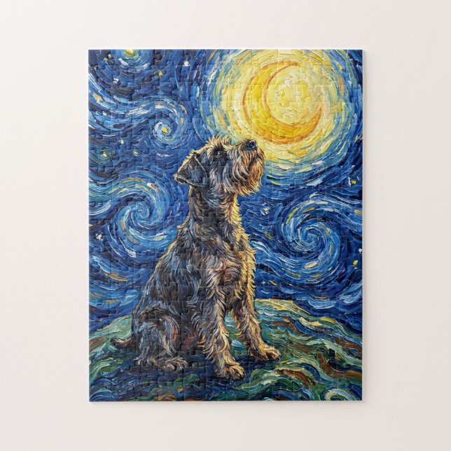 Puzzle Pintura de la noche estrellada de Schnauzer (Vertical)