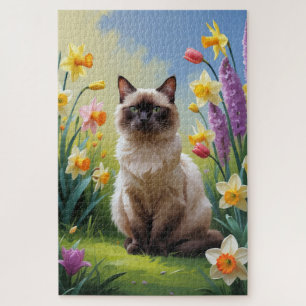 Puzzle Pintura de la primavera del gato siamés