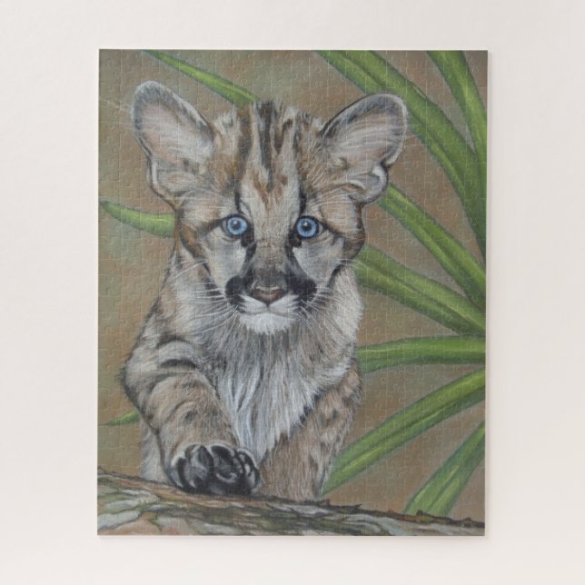 Puzzle pintura de la vida salvaje del lindo cougar kitten (Vertical)