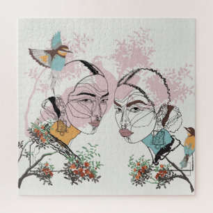 Puzzle Pintura de línea africana de mujeres del Boho