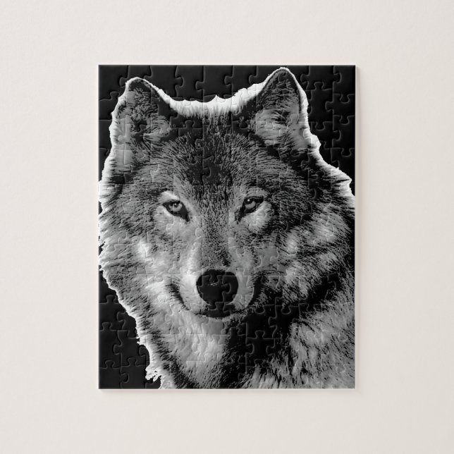 Puzzle Pintura de Lobo Blanco y Negro (Vertical)