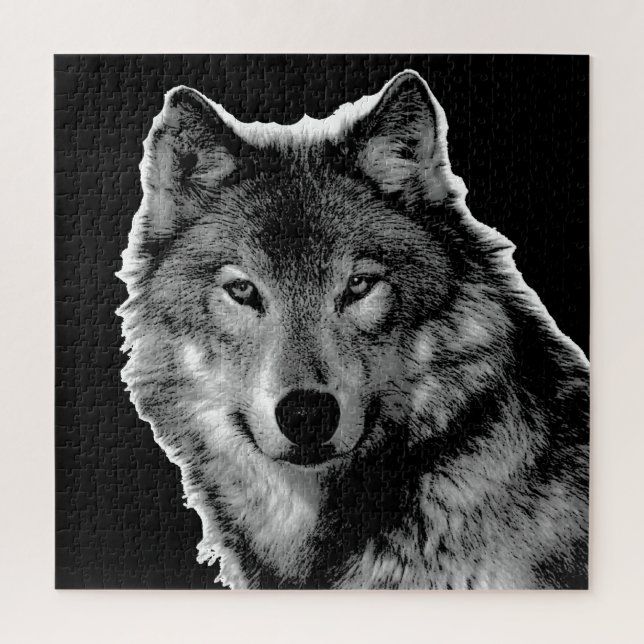 Puzzle Pintura de Lobo Blanco y Negro - Animales salvajes (Vertical)