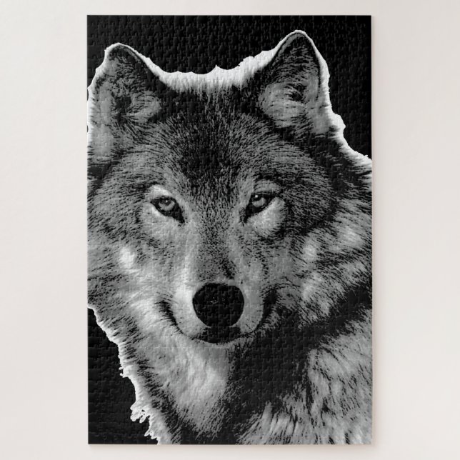 Puzzle Pintura de Lobo Blanco y Negro Arte Animal (Vertical)