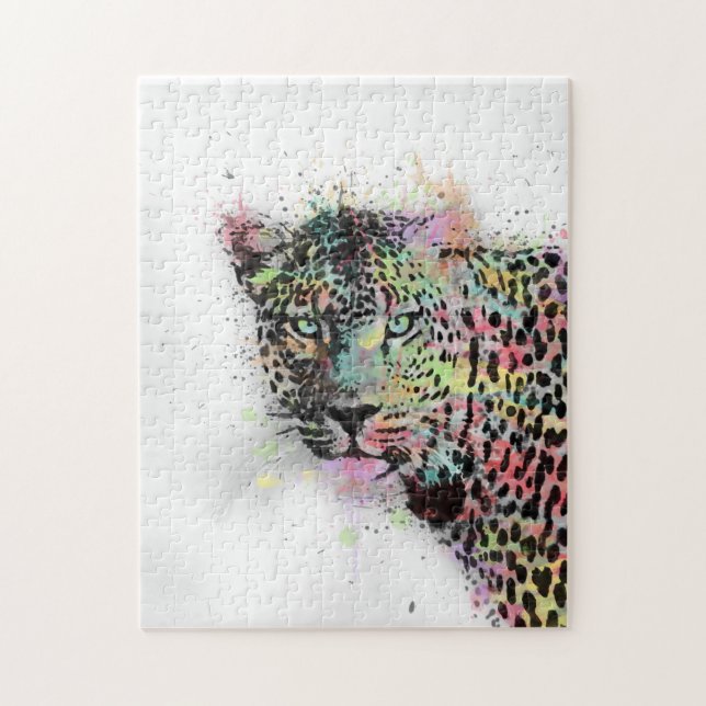 Puzzle pintura de manchas de agua de animales leopardo de (Vertical)