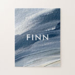 Puzzle Pintura de mano moderna con textura abstracta azul<br><div class="desc">Azul blanco abstracto texturizado moderno pintado a mano personalizado elegante diseño deportivo de diseño de paddle de ping pong.</div>