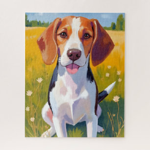 Puzzle Pintura de mascota de perro Beagle en acuarela