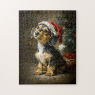 Puzzle Pintura de Navidad de cachorro Dachshund