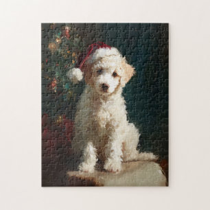 Puzzle Pintura de Navidad de cachorro de caniche blanco