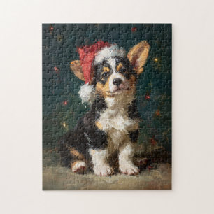 Puzzle Pintura de Navidad de cachorro de Corgi de tres co