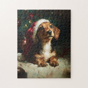 Puzzle Pintura de Navidad de cachorro de Dachshund adorab