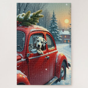 Puzzle Pintura de Navidad de un paseo en coche nevado con