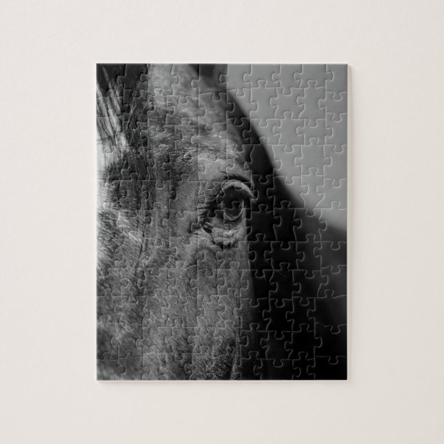 Puzzle Pintura de ojos de caballo blanco negro (Vertical)
