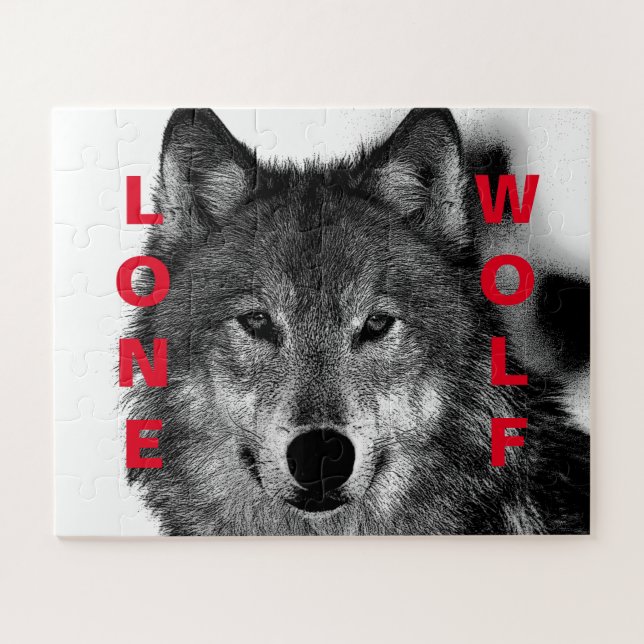 Puzzle Pintura de ojos de lobo blanco y negro (Horizontal)