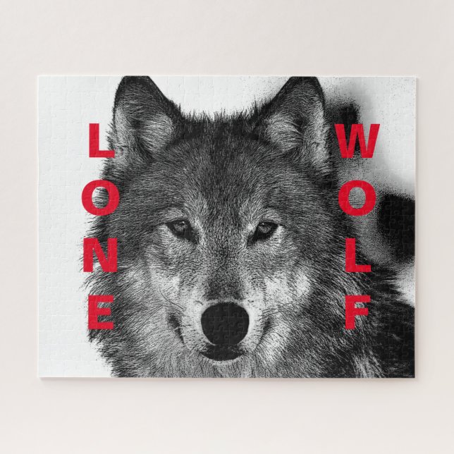Puzzle Pintura de ojos de lobo blanco y negro (Horizontal)