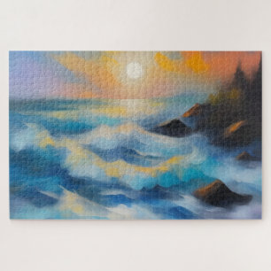 Puzzle Pintura de olas de mar azul claro bajo el sol