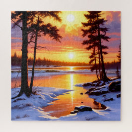 Puzzle pintura de paisaje al atardecer