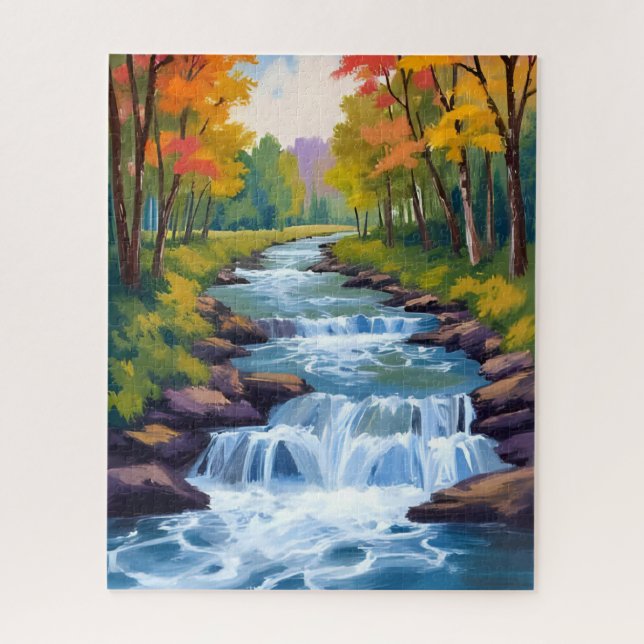 Puzzle Pintura de paisaje natural de cascada (Vertical)