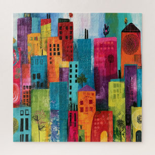 Puzzle Pintura de paisaje urbano abstracto