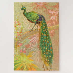Puzzle Pintura de pavo real y flores