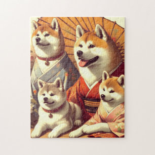 Puzzle Pintura de perro de Akita vintage