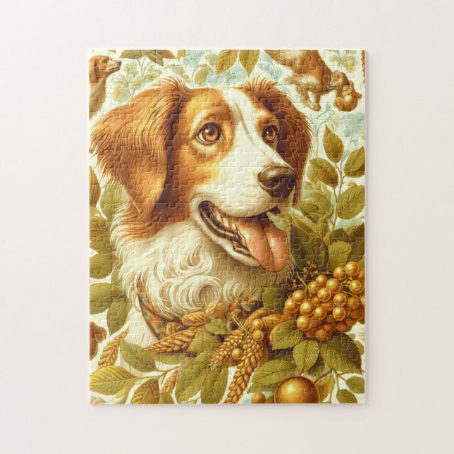 Puzzle Pintura de perro de Bretaña vintage (Vertical)