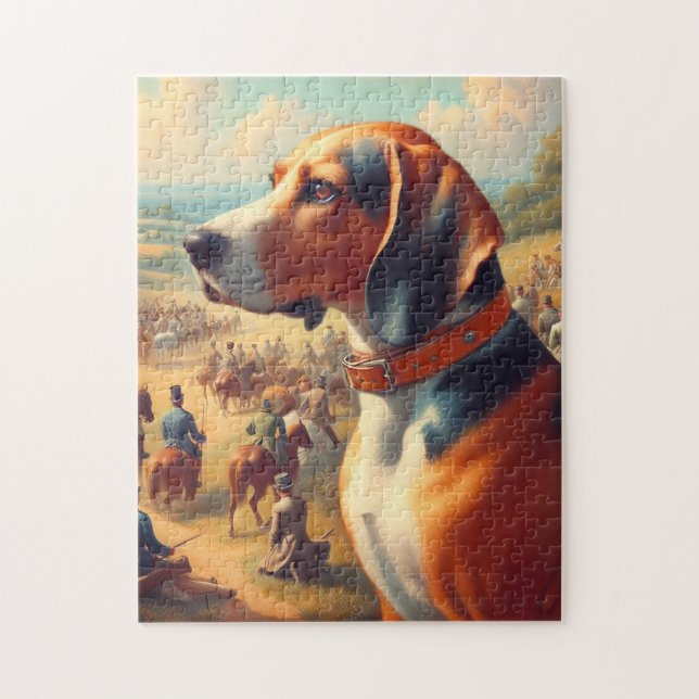 Puzzle Pintura de perro de Coonhound vintage (Vertical)