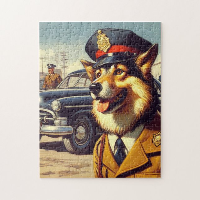 Puzzle Pintura de perro de la policía retro (Vertical)