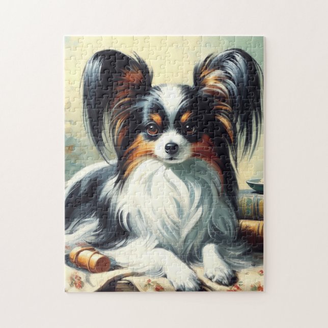 Puzzle Pintura de perro de Papillon de época (Vertical)