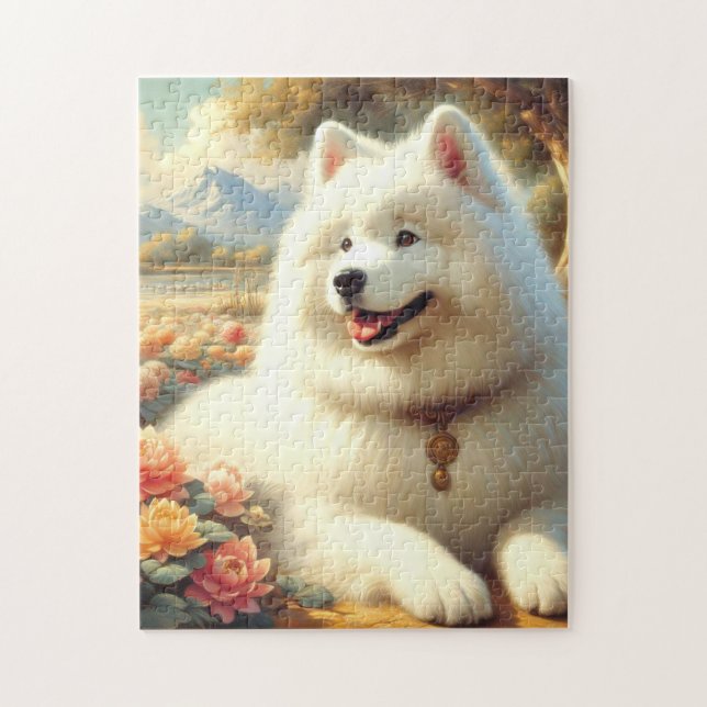 Puzzle Pintura de perro de Samoyed de época (Vertical)