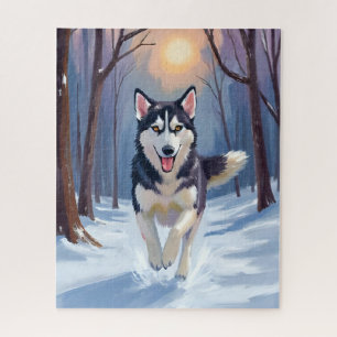 Puzzle Pintura de perro Husky siberiano Arte de invierno
