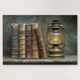 Puzzle Pintura de pila de libros antiguos biblioteca anti