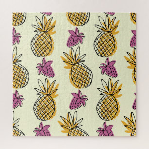 Puzzle Pintura de piña, diseño textil vintage de fresa.