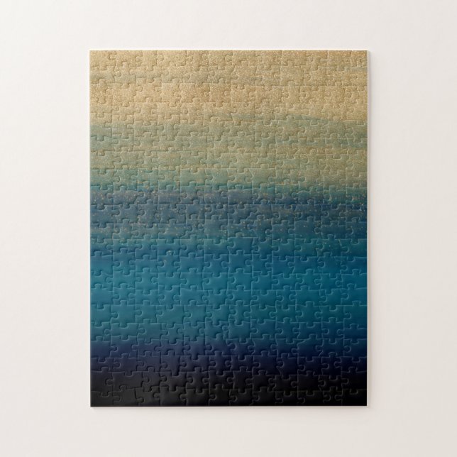 Puzzle Pintura de pincel azul dorado moderno (Vertical)
