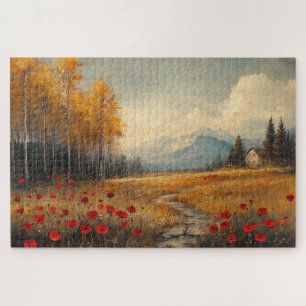 Puzzle Pintura de prado de otoño vintage con amapolas