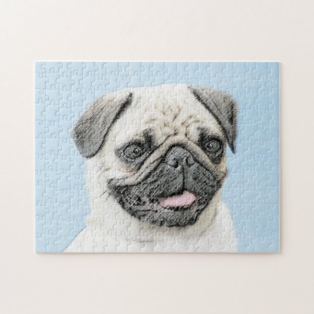 Puzzle Pintura de pug - Arte de perro original lindo (Horizontal)