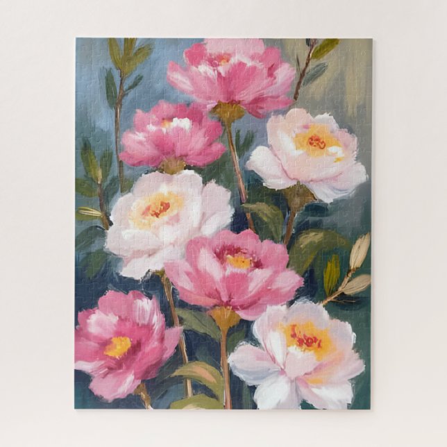 Puzzle Pintura de ramo de flores de peonías rosas (Vertical)
