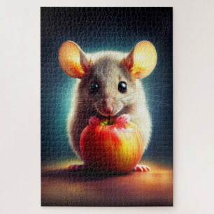 Puzzle Pintura de ratón gris realista con colores brillan
