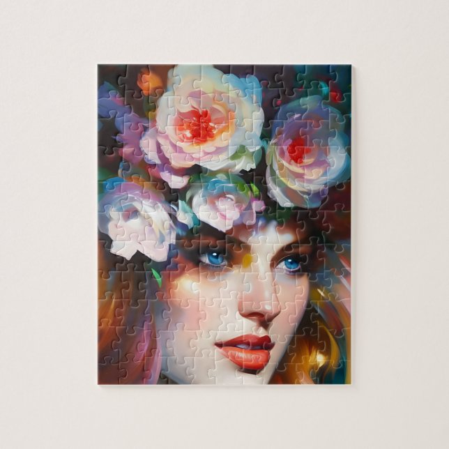 Puzzle Pintura de retrato de mujer floral (Vertical)