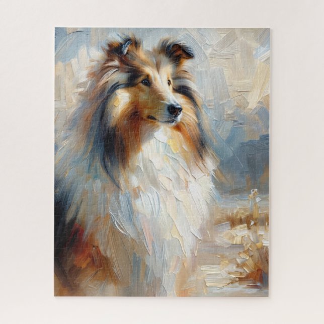 Puzzle Pintura de retrato de perro de Collie (Vertical)
