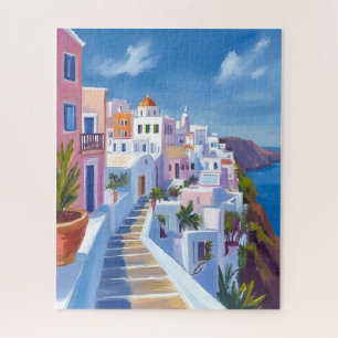 Puzzle Pintura de Santorini Grecia Acuarela Viajes