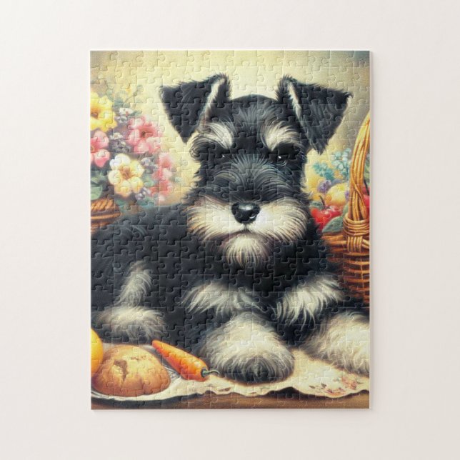 Puzzle Pintura de Schnauzer de época (Vertical)