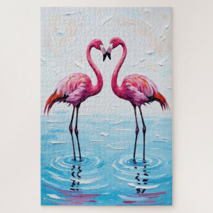 Puzzle Pintura de silueta de corazón de aves flamencas