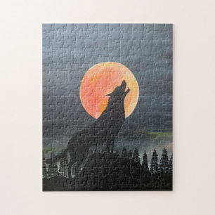 Puzzle Pintura de silueta de lobo de Alfred Fox