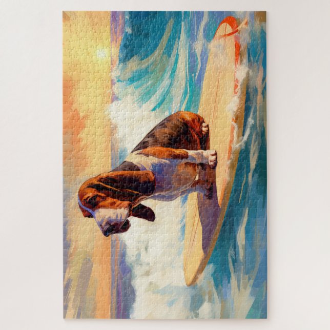 Puzzle Pintura de surf en Basset Hound Beach (Vertical)